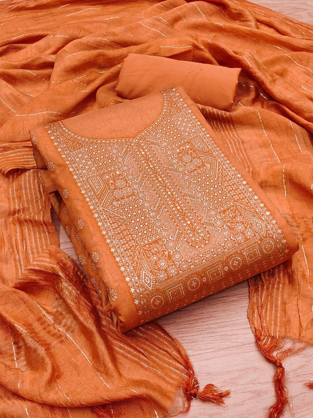 panzora-orange-embellished-art-silk-unstitched-dress-material