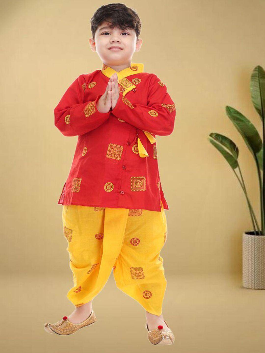 baesd-boys-red-ethnic-motifs-printed-angrakha-pure-cotton-kurta-with-dhoti-pants