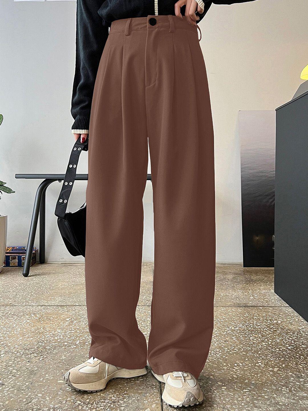 aahwan-women-brown-loose-fit-high-rise-trousers