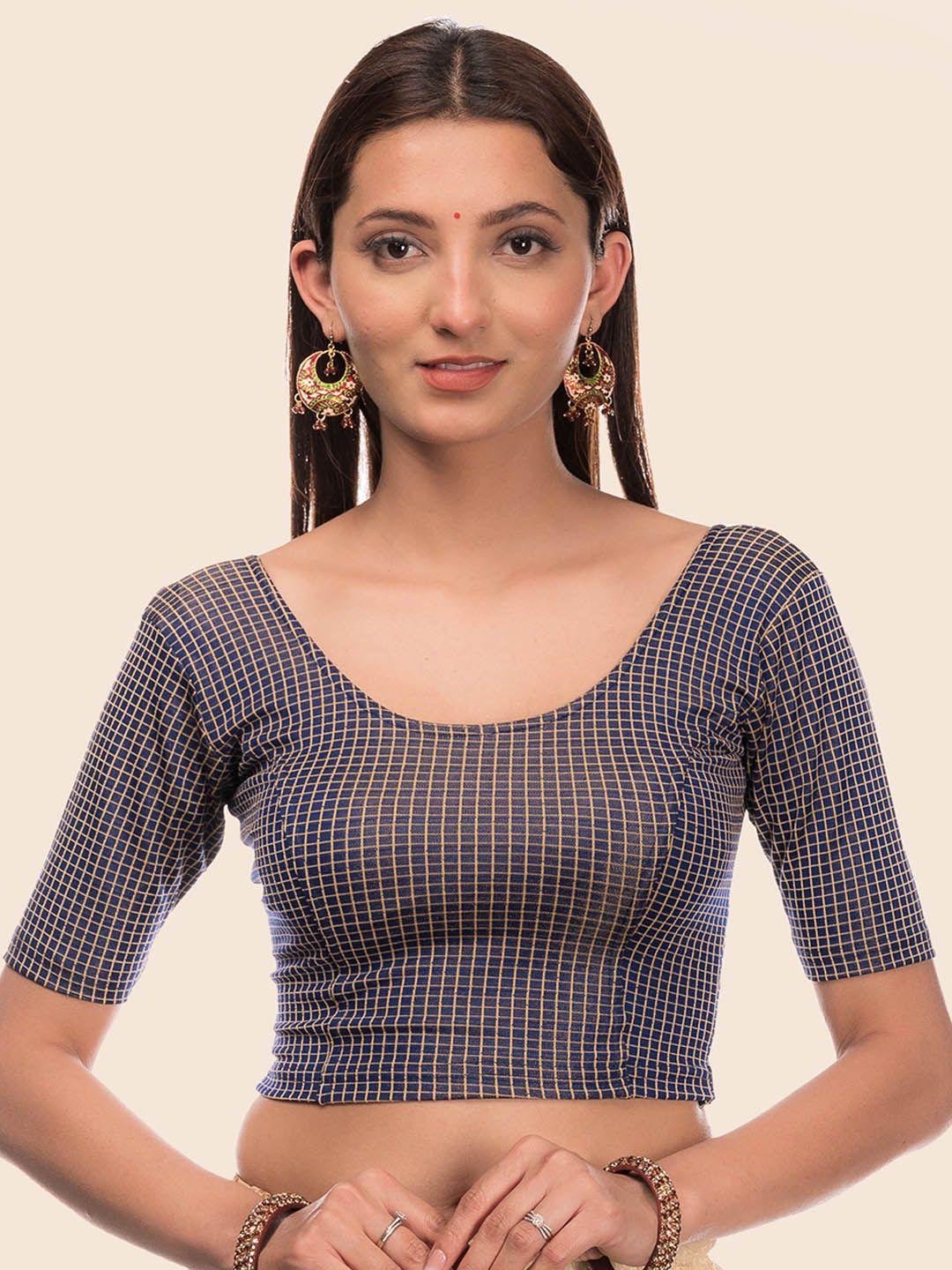 bindigasm's-advi-checked-stretchable-slip-on-saree-blouse