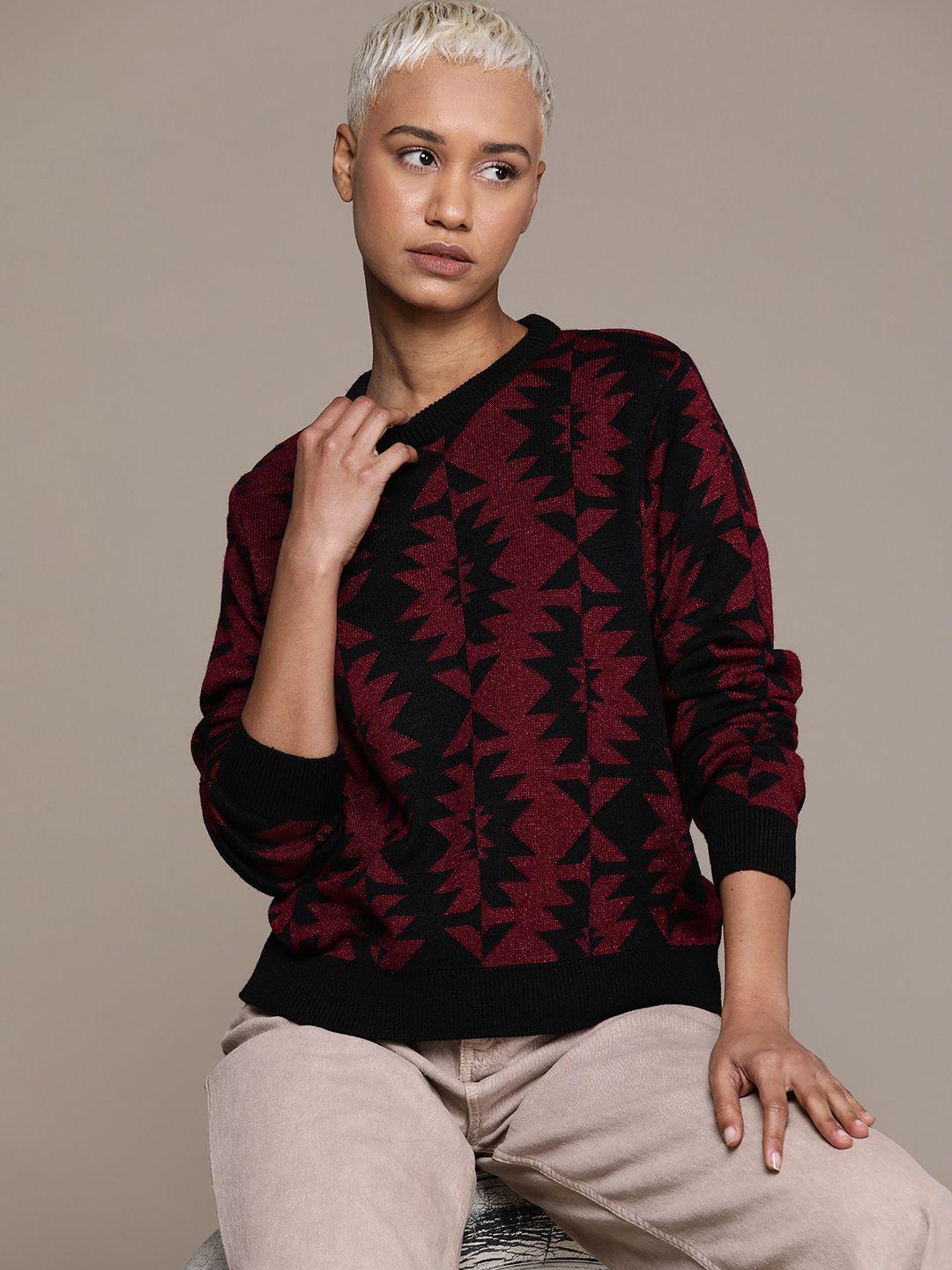 roadster-women-geometric-printed-acrylic-pullover-sweater