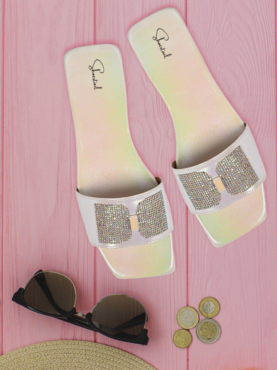 shoestail-embellished-open-toe-flats