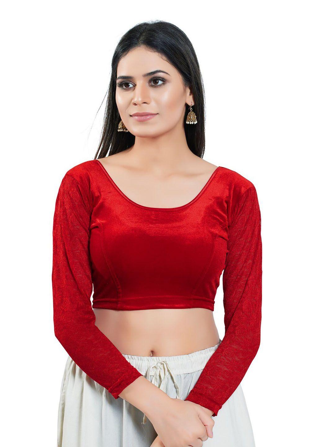 salwar-studio-round-neck-stretchable-velvet-saree-blouse
