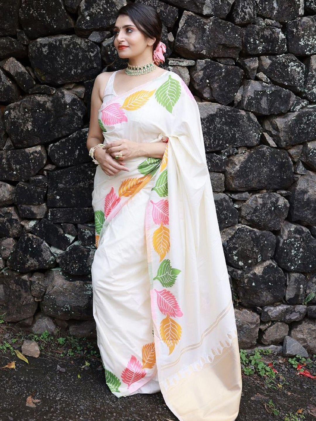 mitera-white-floral-printed-zari-silk-saree