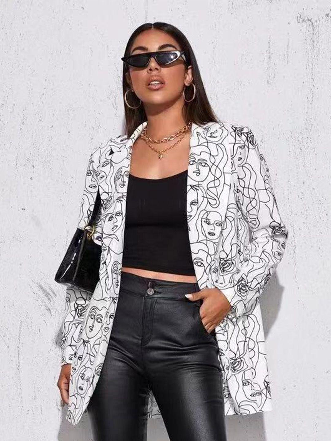 stylecast-white-graphic-printed-notched-lapel-single-breasted-longline-casual-blazer
