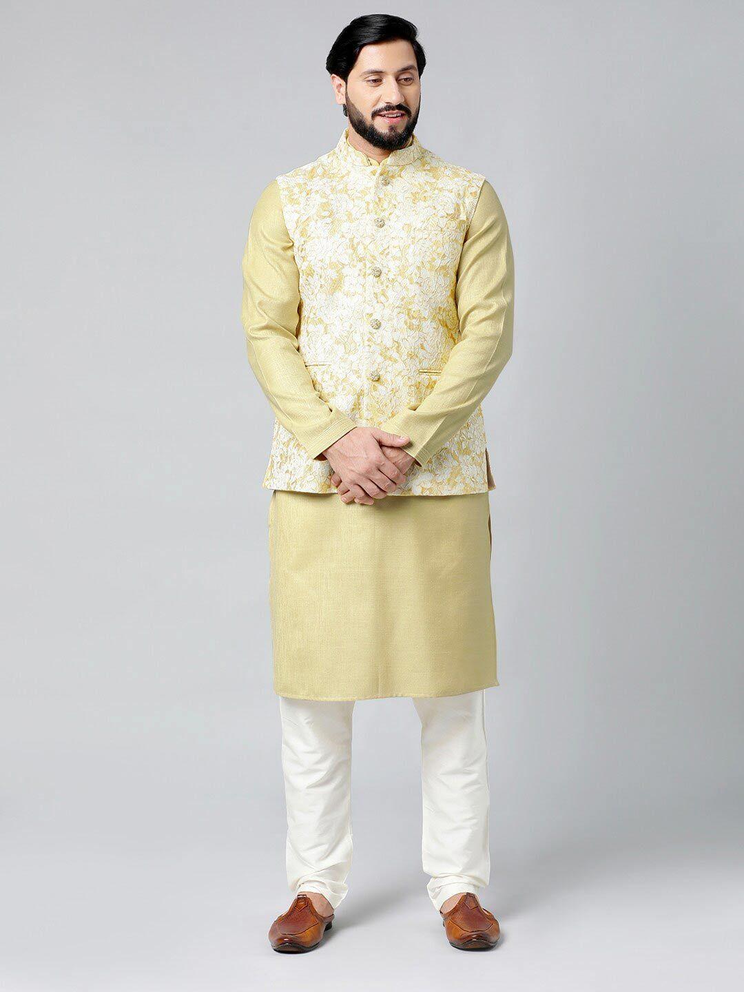 theethnic.co-woven-design-mandarin-collar-nehru-jacket