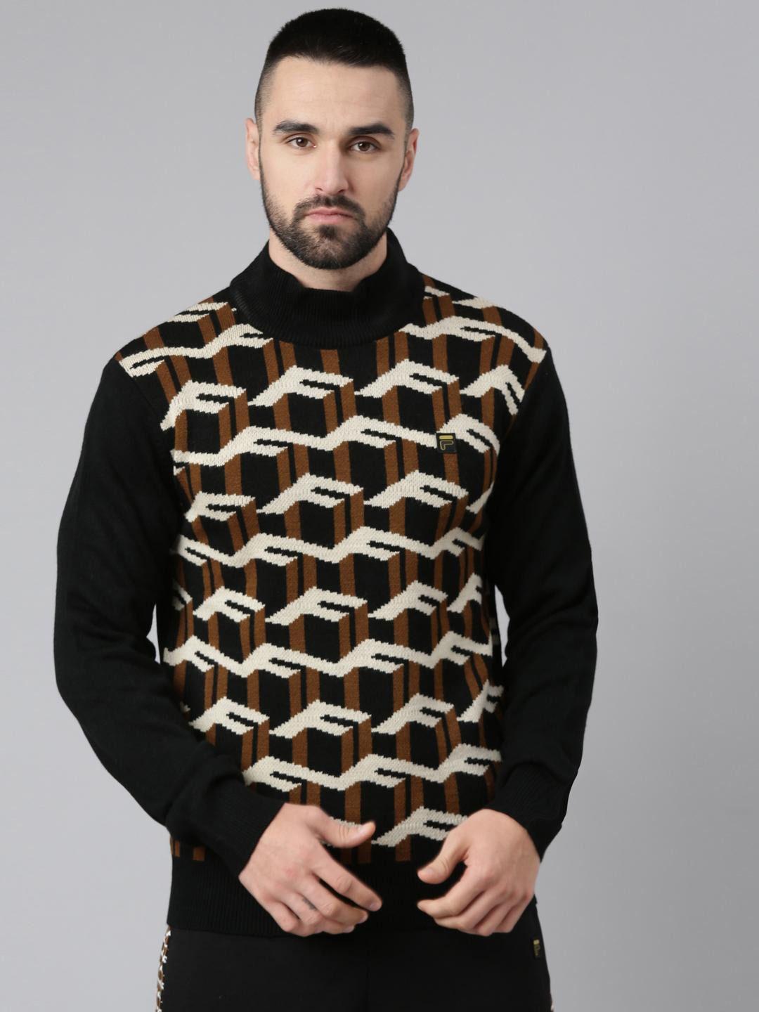 fila-geometric-self-design-mock-collar-woollen-pullover-sweater