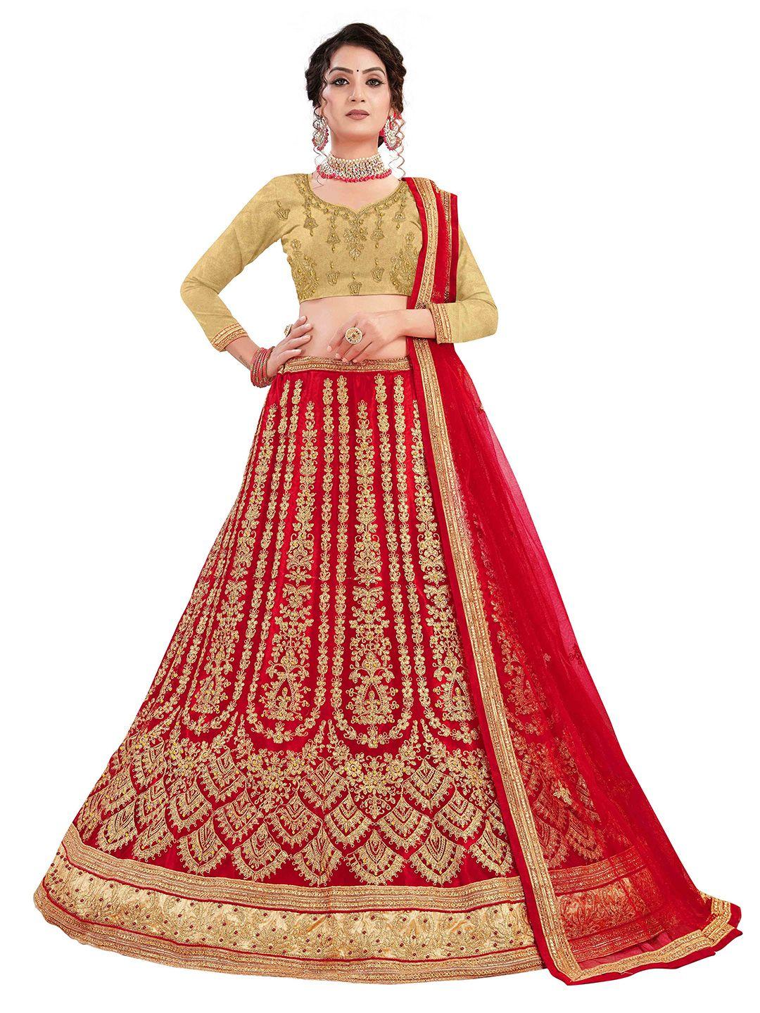 manvaa-red-&-beige-embroidered-thread-work-semi-stitched-lehenga-&-unstitched-blouse-with-dupatta