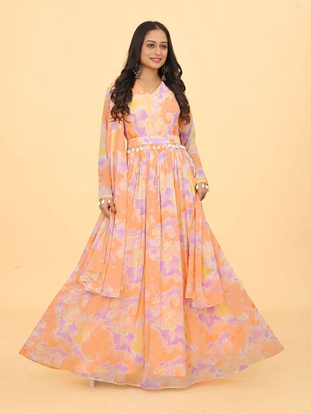 chansi-abstract-printed-fit-&-flare-maxi-ethnic-dress-with-belt-&-dupatta