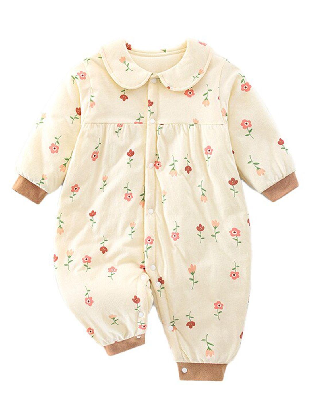 stylecast-infant-girls-beige-printed-cotton-rompers