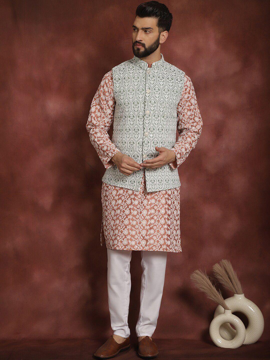 anouk-floral-embroidered-regular-thread-work-kurta-&-churidar-with-nehru-jacket