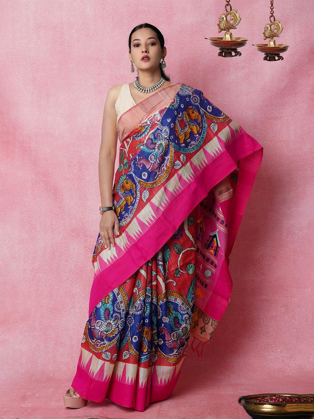 unnati-silks-kalamkari-printed-pure-silk-handloom-tussar-saree