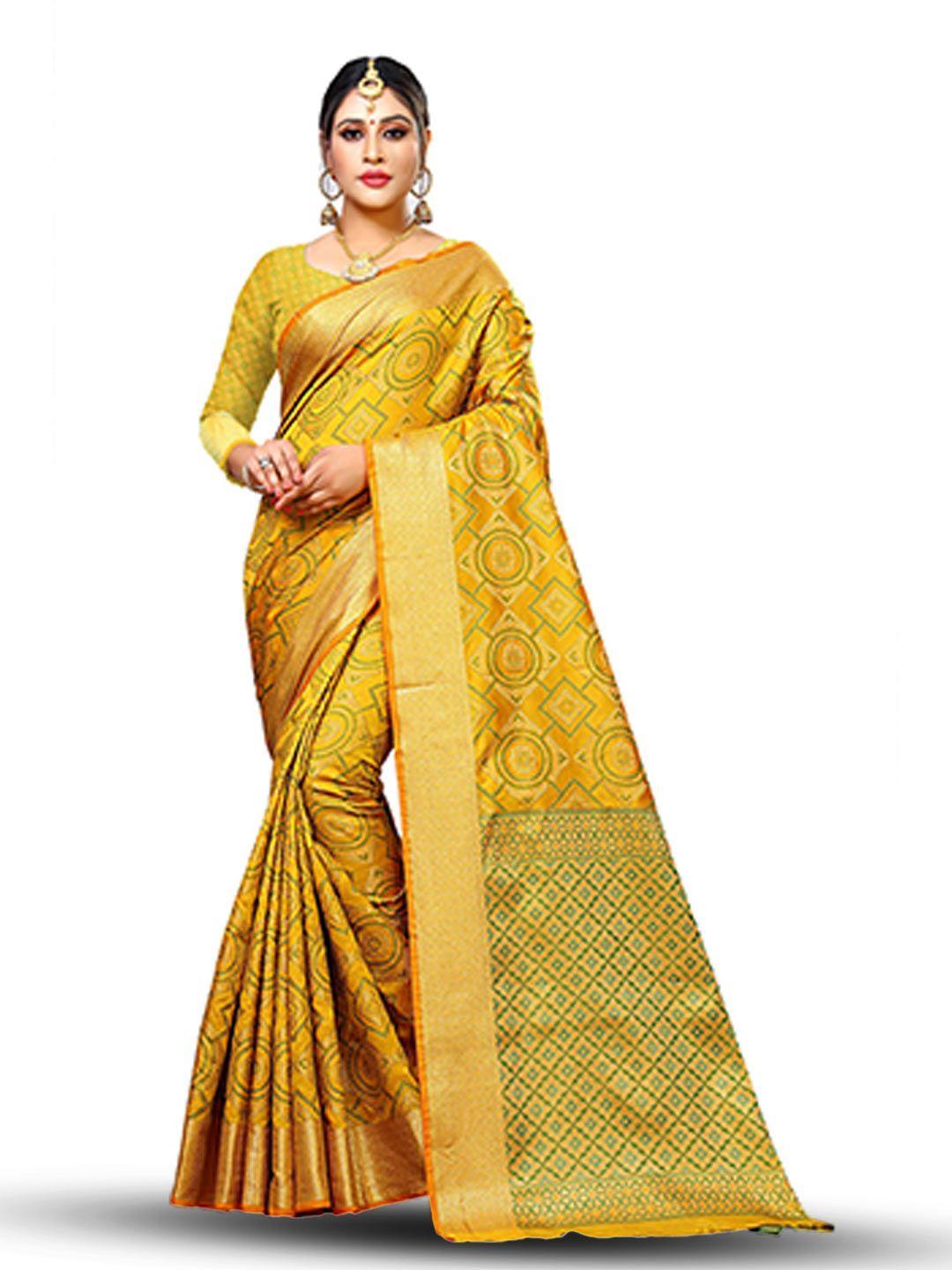 manvaa-yellow-&-green-ethnic-motifs-zari-banarasi-saree