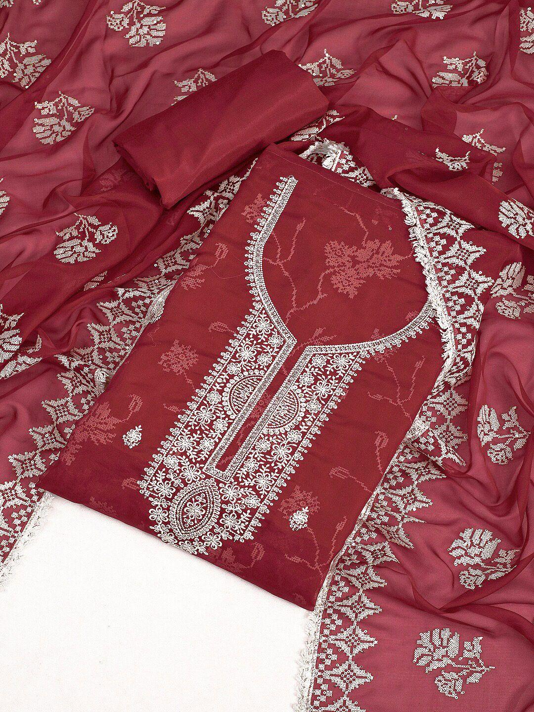 inddus-maroon-&-white-embroidered-organza-unstitched-dress-material