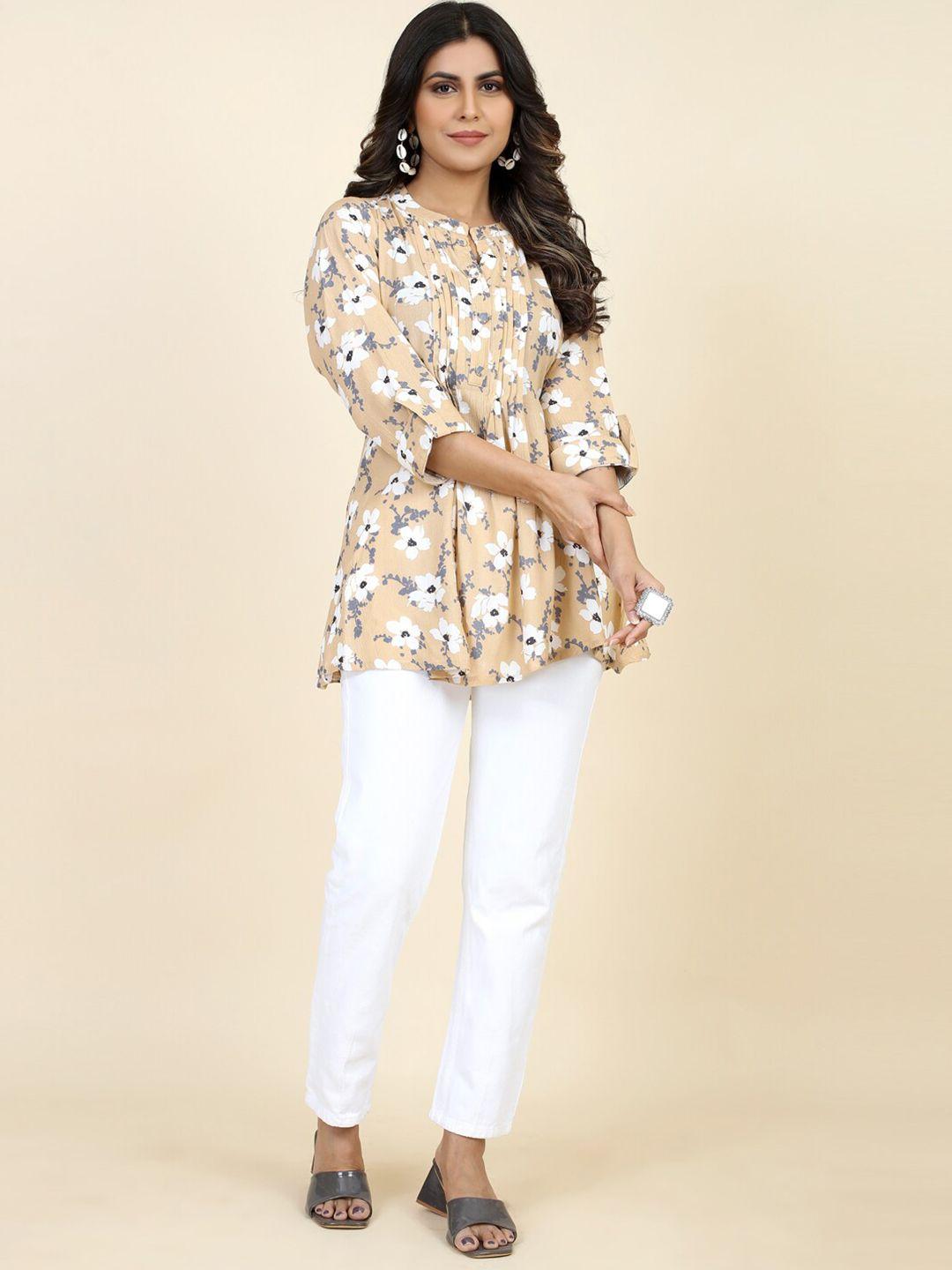 style-samsara-floral-printed-mandarin-collar-roll-up-sleeves-a-line-kurti