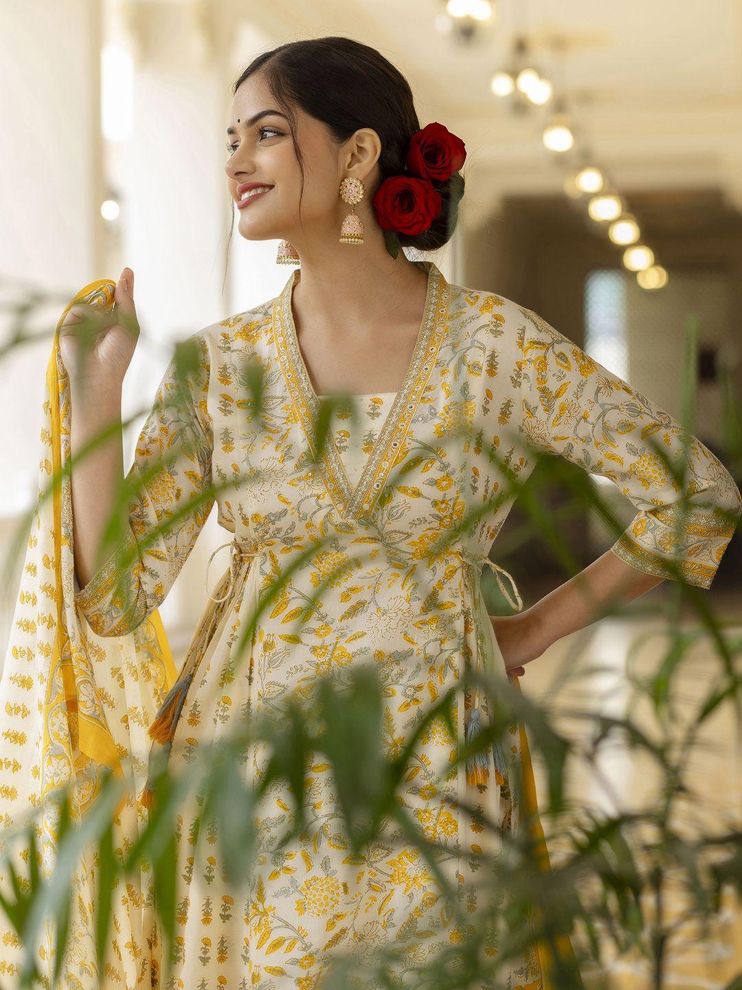 kalini-women-yellow-floral-yoke-design-empire-mirror-work-pure-cotton-kurta-with-patiala-&-with-dupatta