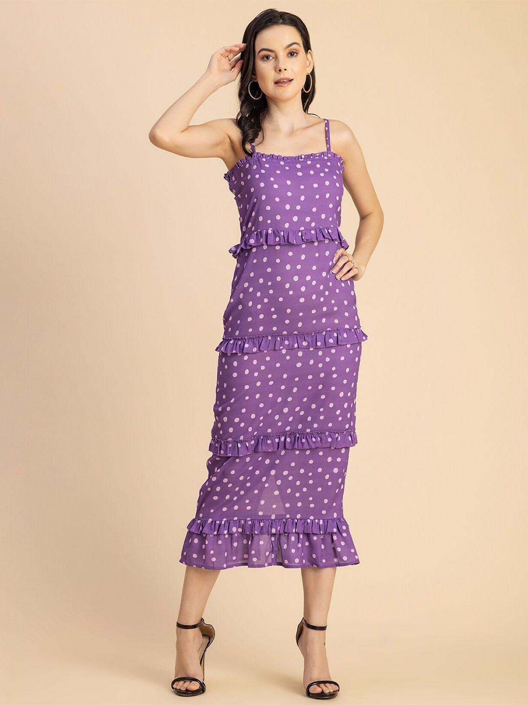 moomaya-shoulder-straps-polka-dot-printed-bodycon-midi-dress