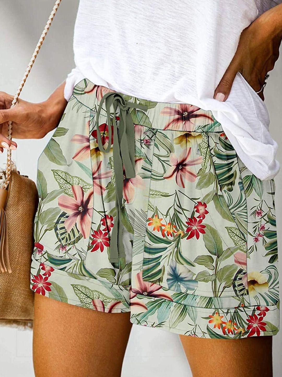 stylecast-women-green-floral-printed-above-knee-shorts
