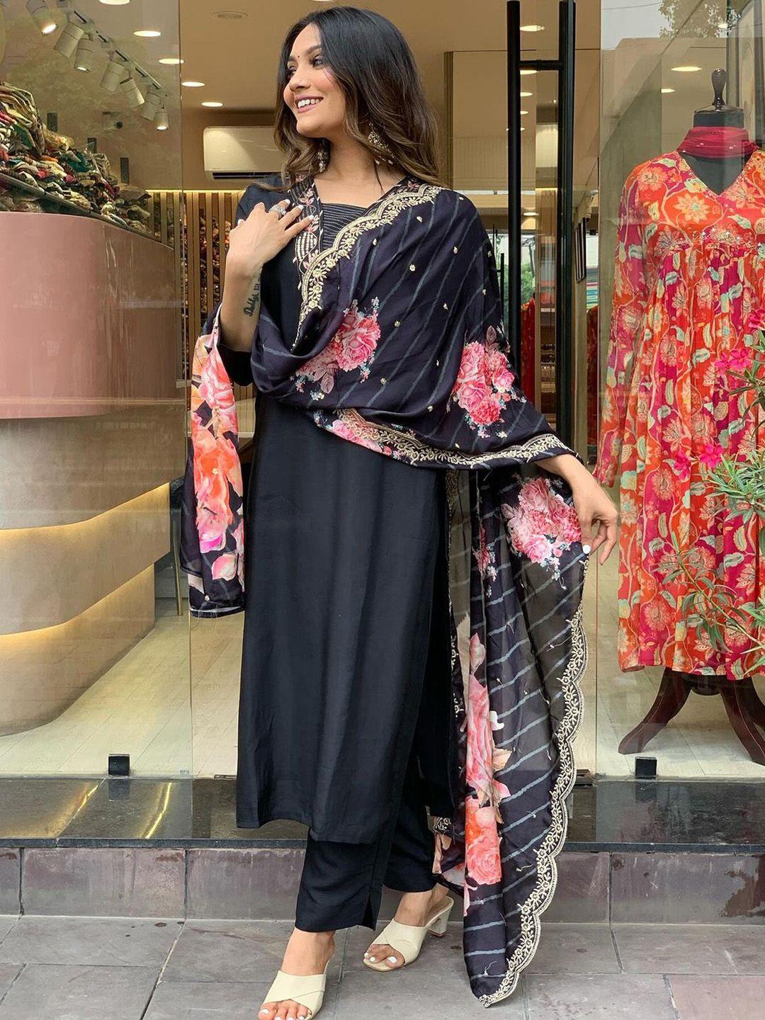 kalini-women-black-floral-embroidered-regular-sequinned-kurta-with-trousers-&-with-dupatta