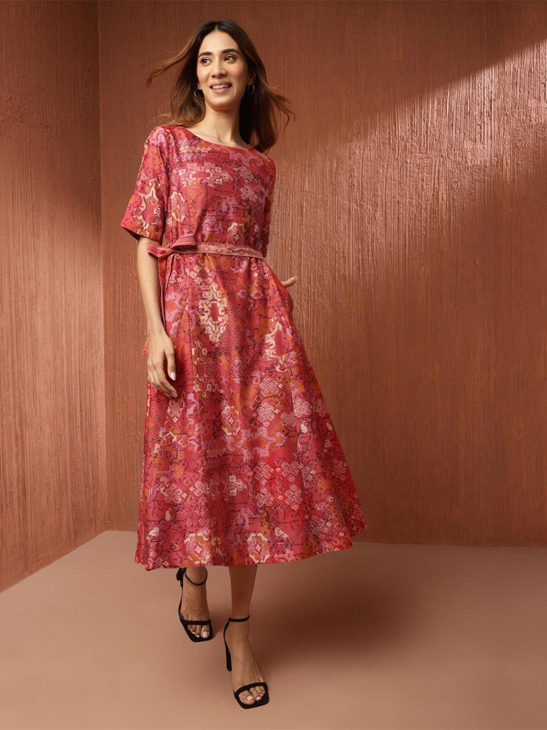 fabindia-floral-print-cotton-silk-fit-and-flare-midi-dress
