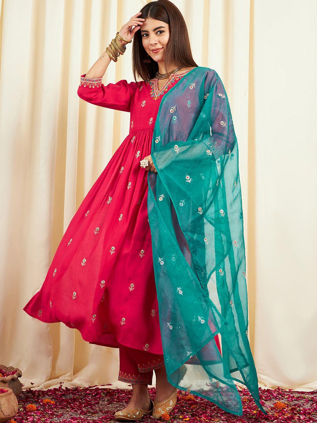 sangria-floral-embroidered-pure-silk-anarkali-kurta-&-trousers-with-dupatta