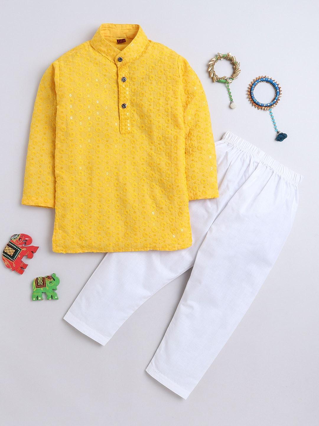 baesd-boys-floral-embroidered-regular-thread-work-pure-cotton-kurta-with-pyjamas