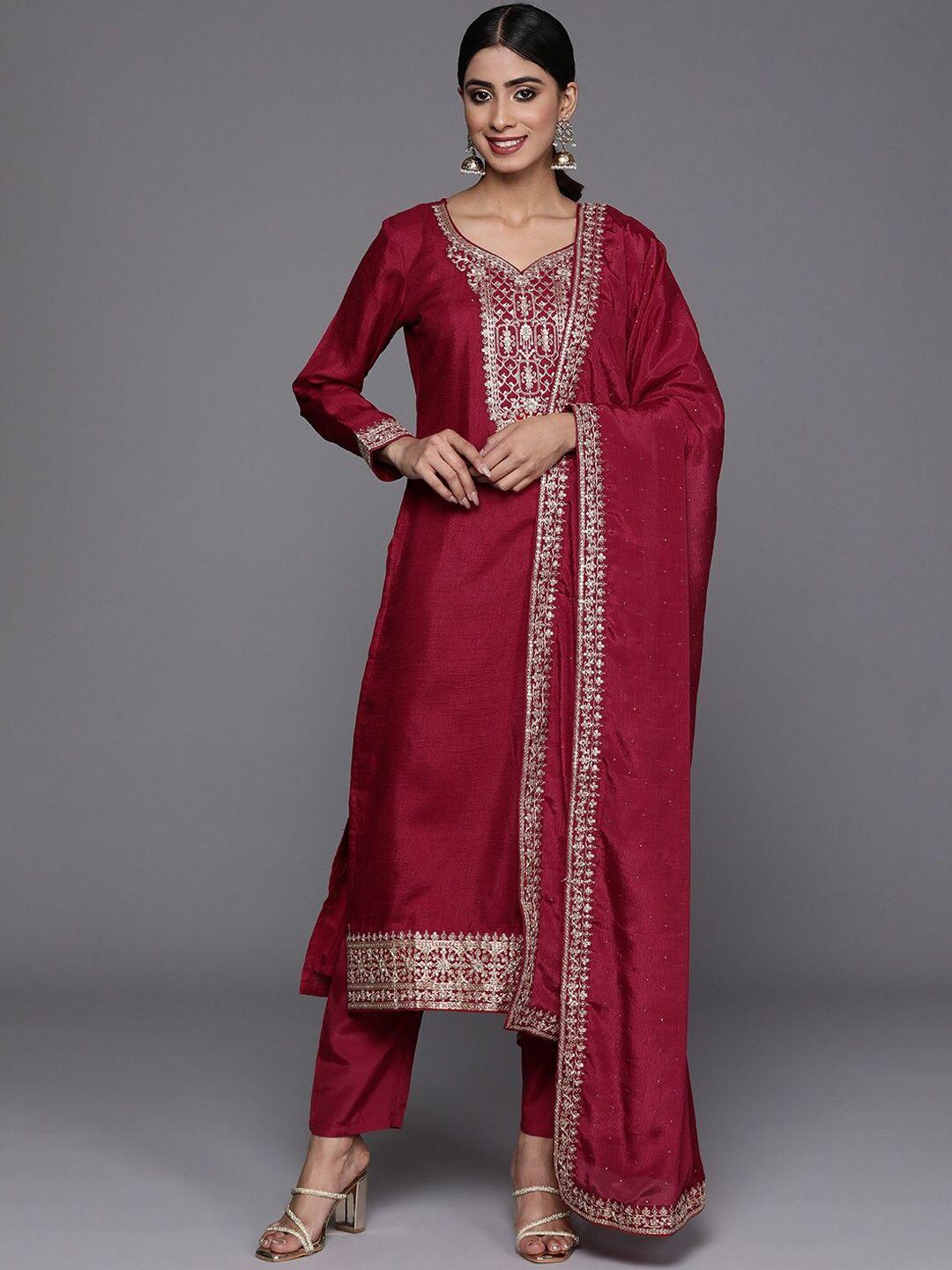 niza-fashion-women-floral-embroidered-regular-thread-work-kurta-with-trousers-&-with-dupatta