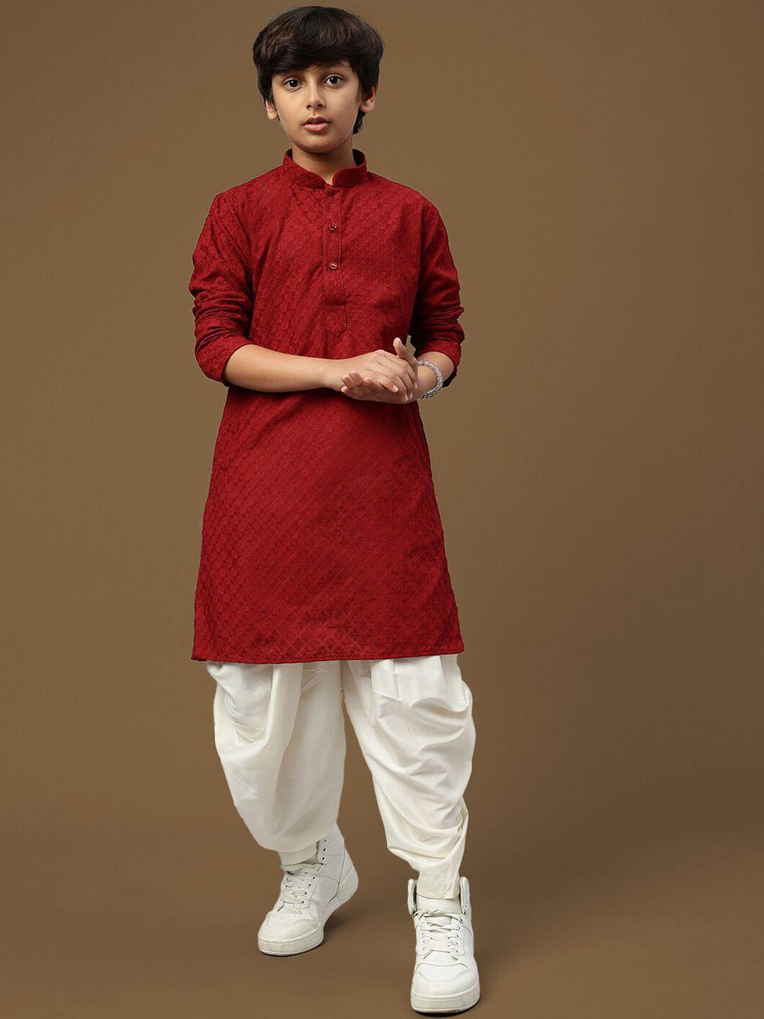 sanwara-boys-ethnic-motifs-embroidered-straight-chikankari-kurta-with-dhoti-pants