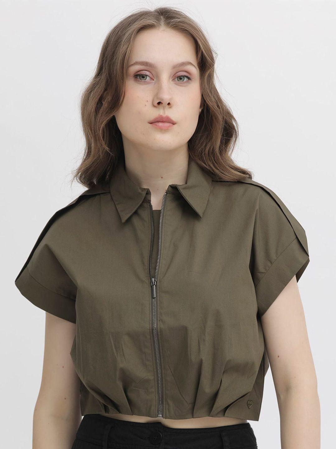 rareism-shirt-collar-extended-sleeves-crop-shirt-style-cotton-top