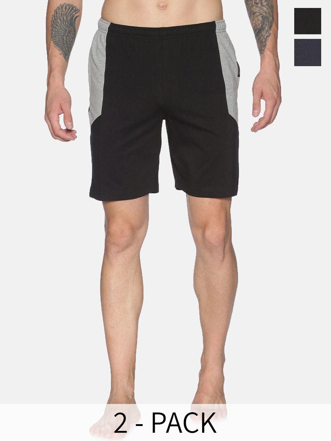 dollar-men-pack-of-2-colourblocked-cotton-regular-shorts