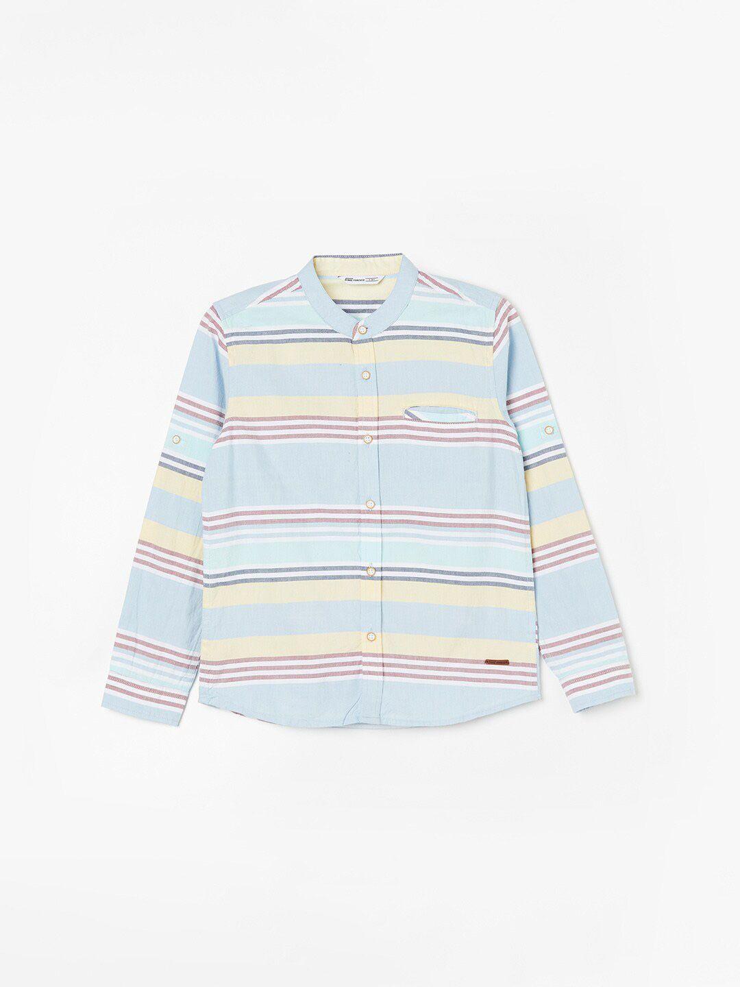 fame-forever-by-lifestyle-boys-horizontal-striped-mandarin-collar-cotton-casual-shirt