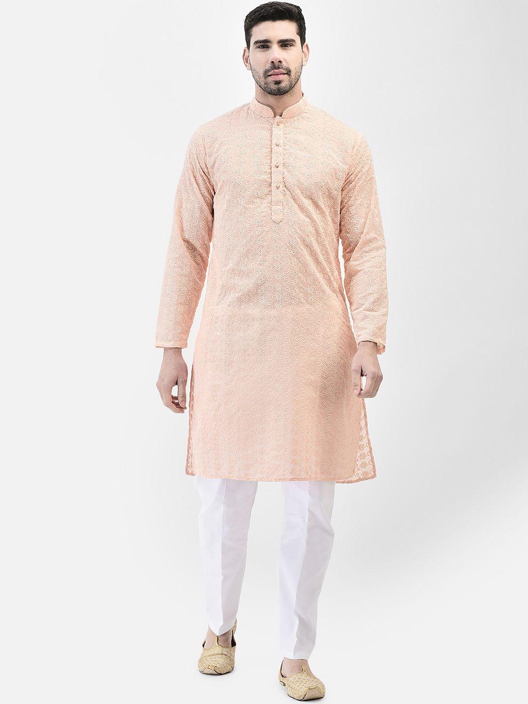 sg-leman-floral-embroidered-mandarin-collar-straight-kurta-with-pyjamas