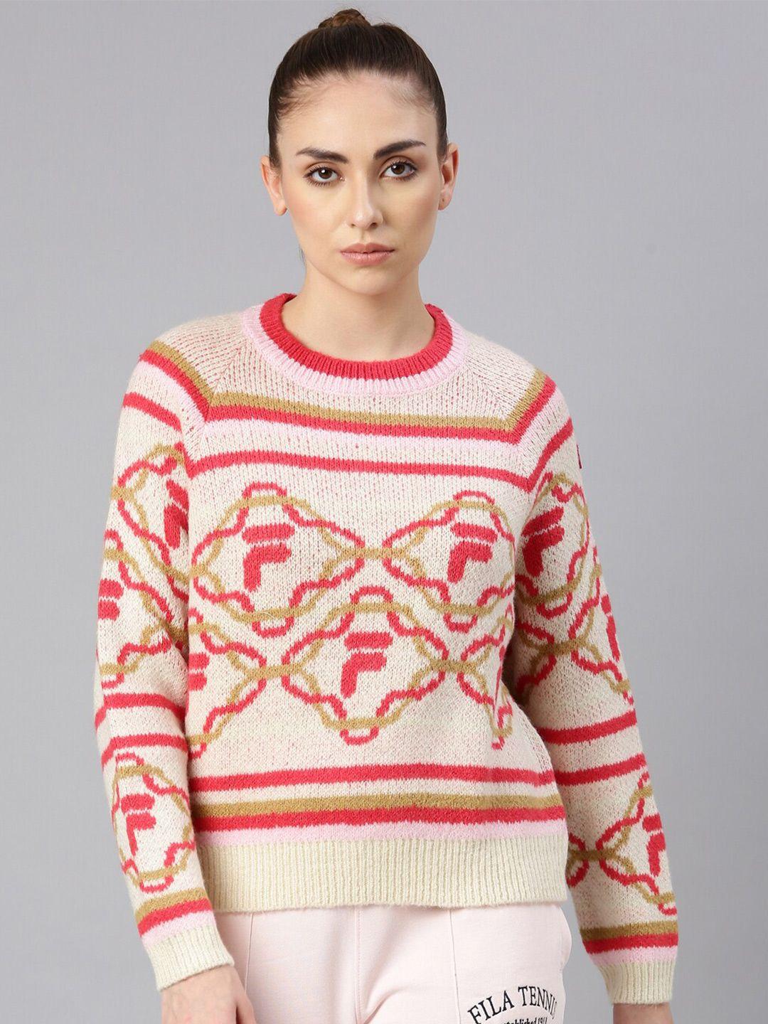 fila-geometric-printed-round-neck-woolen-pullover-sweater
