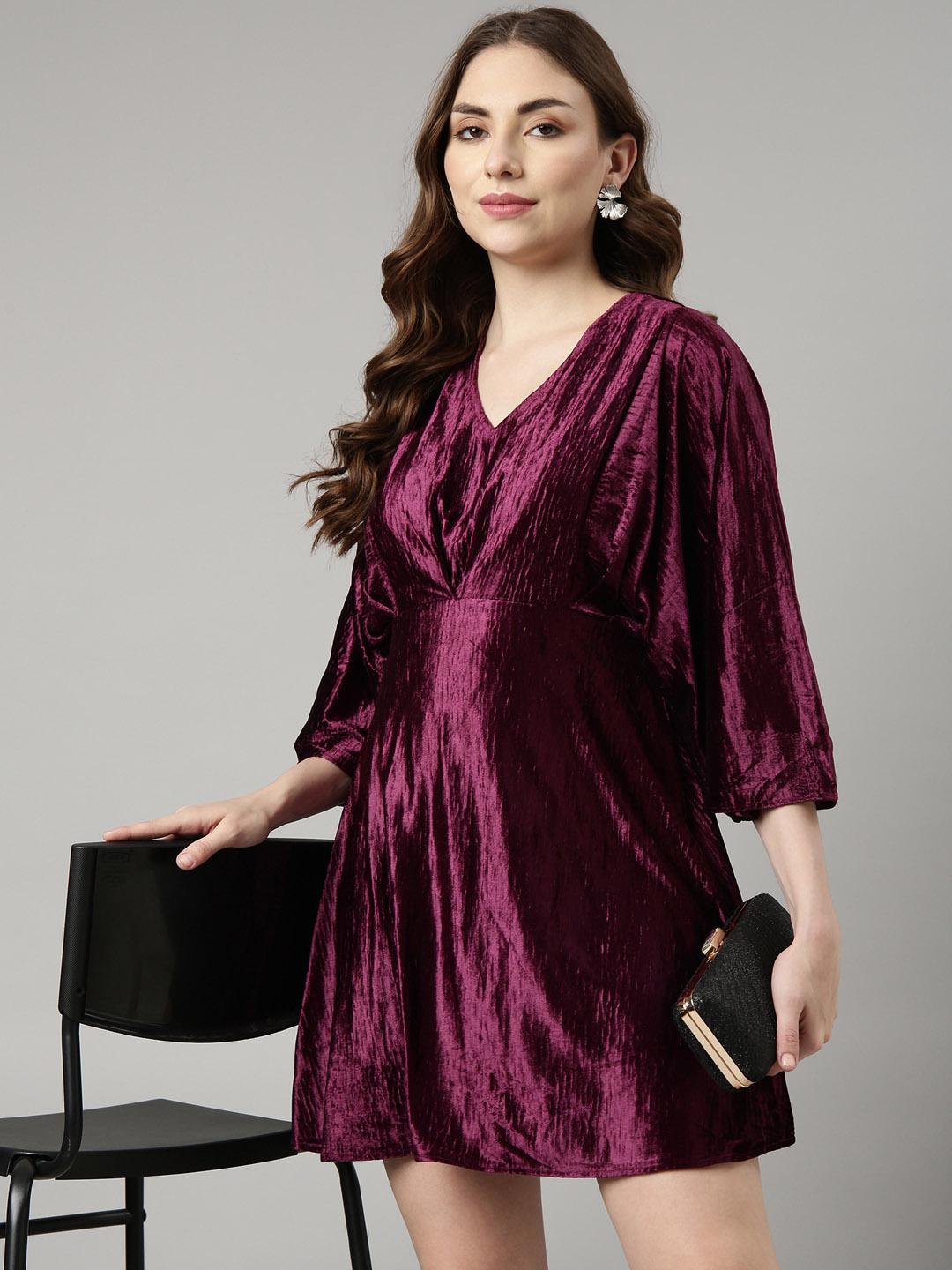 showoff-v-neck-kimono-sleeves-opaque-fit-&-flare-dress
