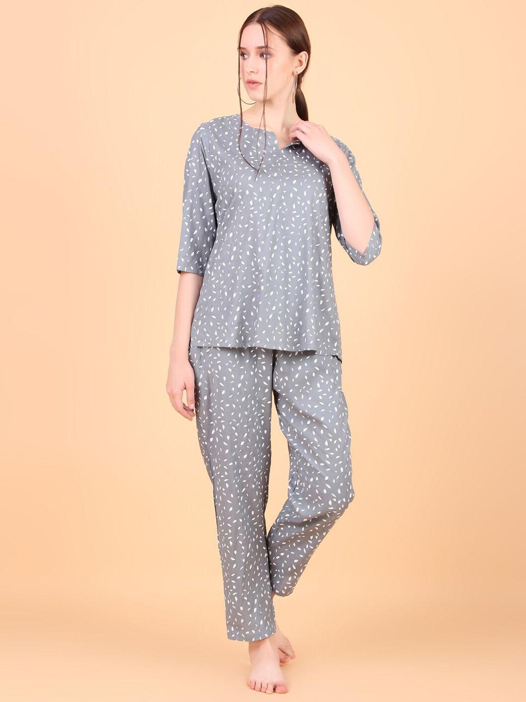 ichaa-floral-printed-notched-neck-top-with-pyjamas