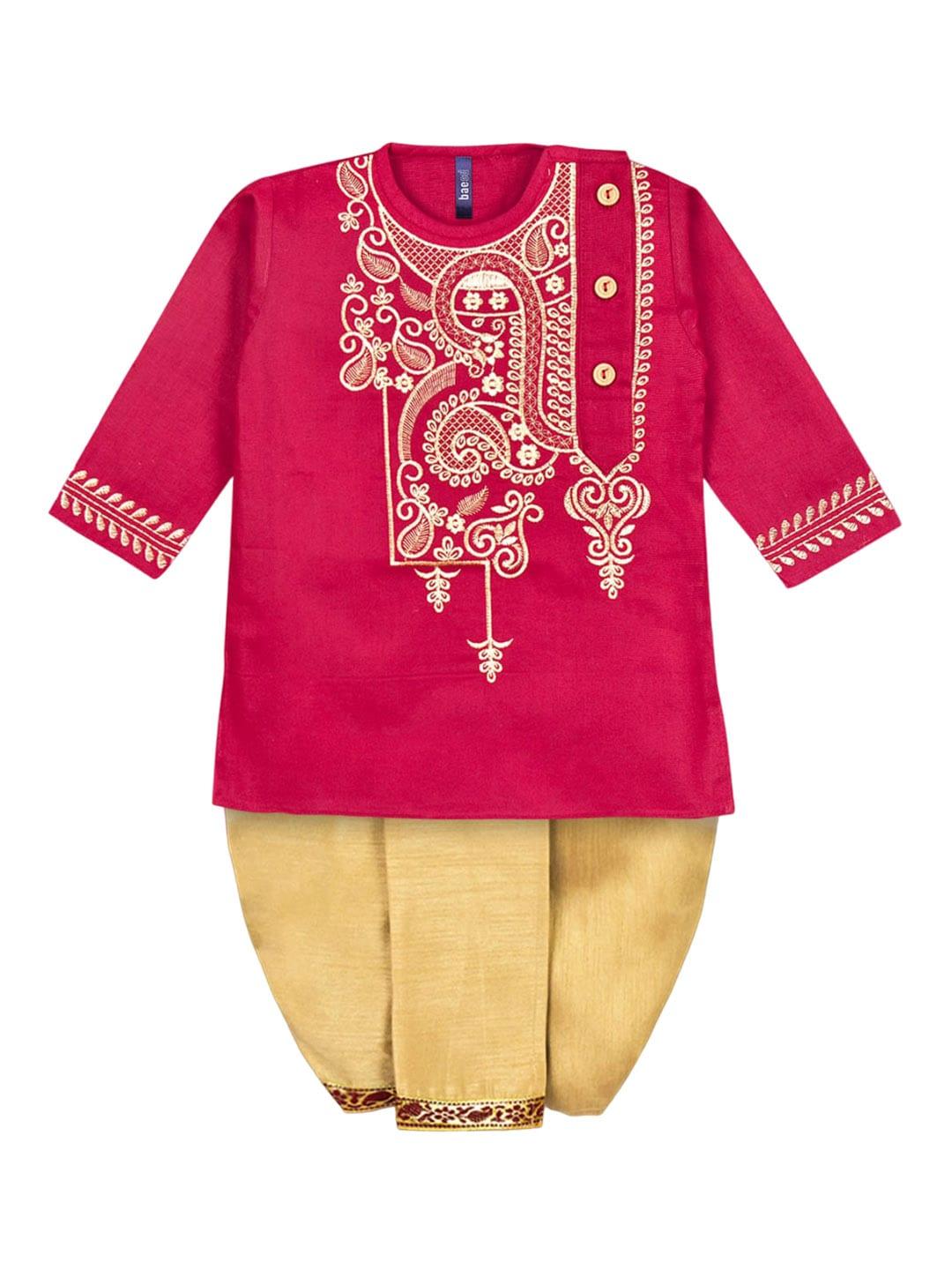 baesd-boys-ethnic-motifs-embroidered-thread-work-pure-cotton-kurta-with-dhoti-pant