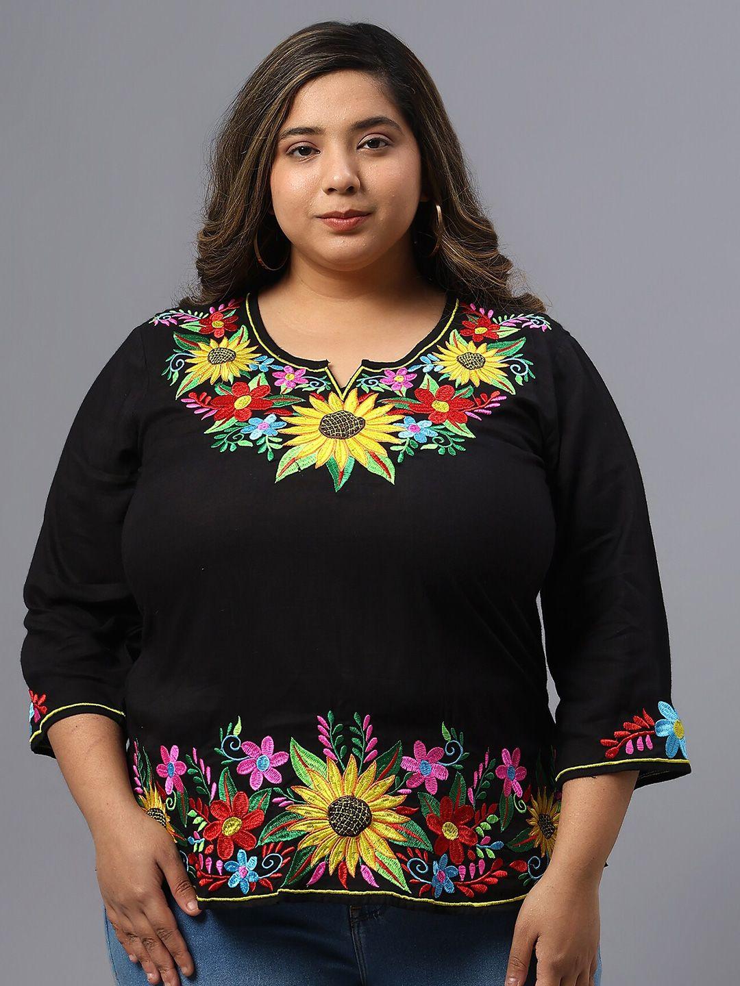saakaa-plus-size-floral-embroidered-cotton-top