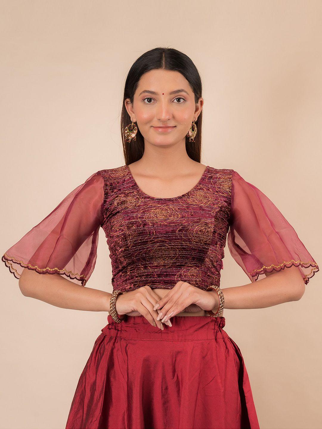 bindigasm's-advi-embellished-bell-sleeves-stretchable-velvet-saree-blouse
