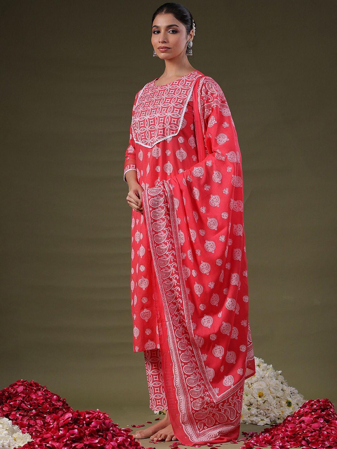 indo-era-pink-ethnic-motifs-printed-straight-pure-cotton-kurta-with-trousers-&-dupatta