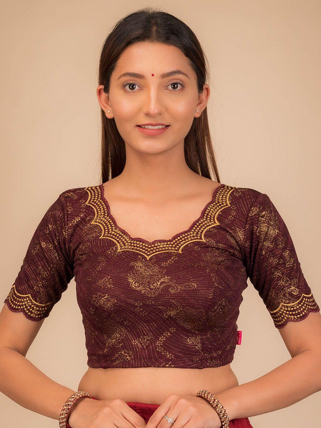 bindigasm's-advi-floral-printed-stretchable-thread-work-jacquard-saree-blouse