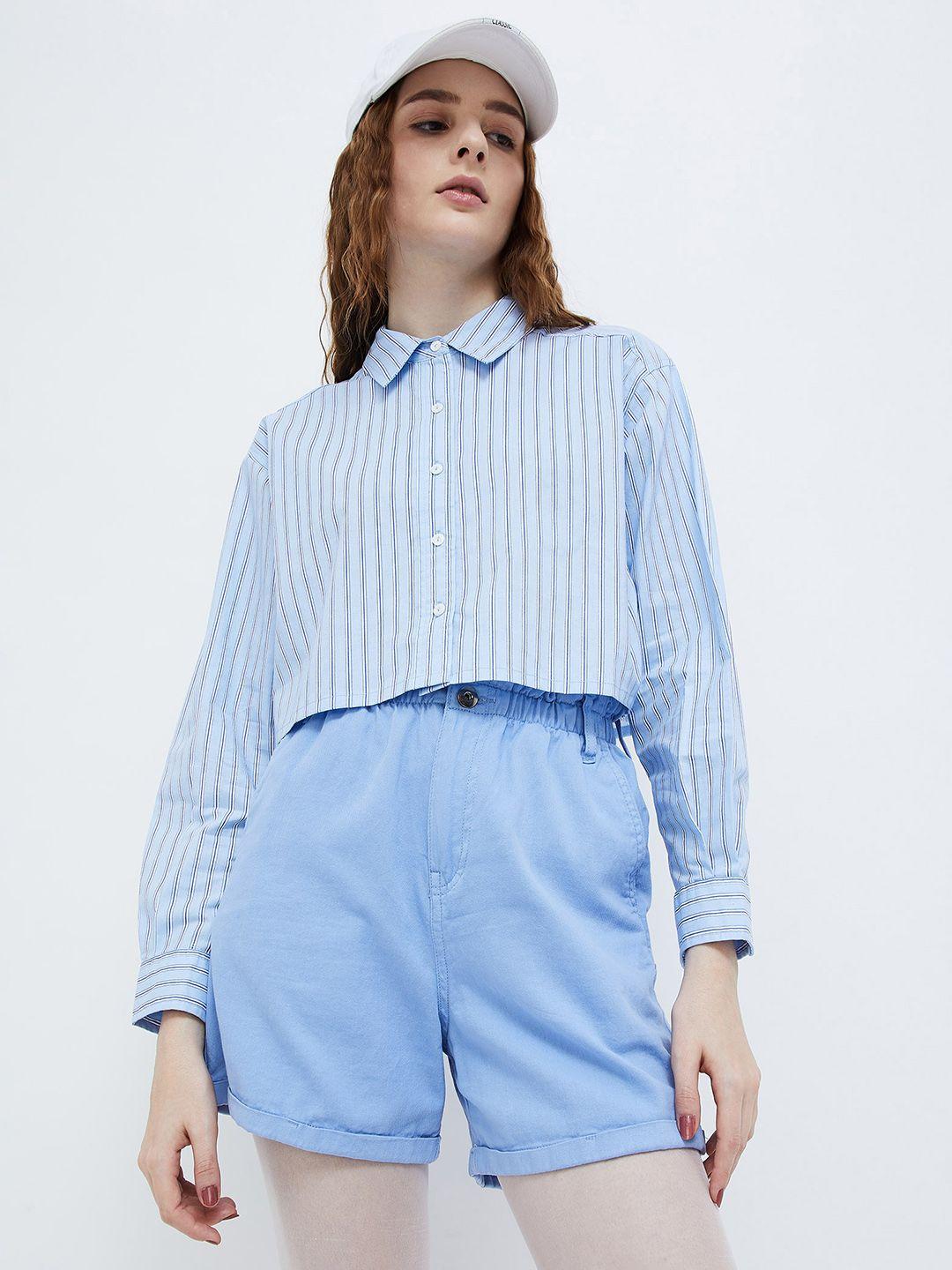 ginger-by-lifestyle-vertical-striped-spread-collar-pure-cotton-crop-casual-shirt