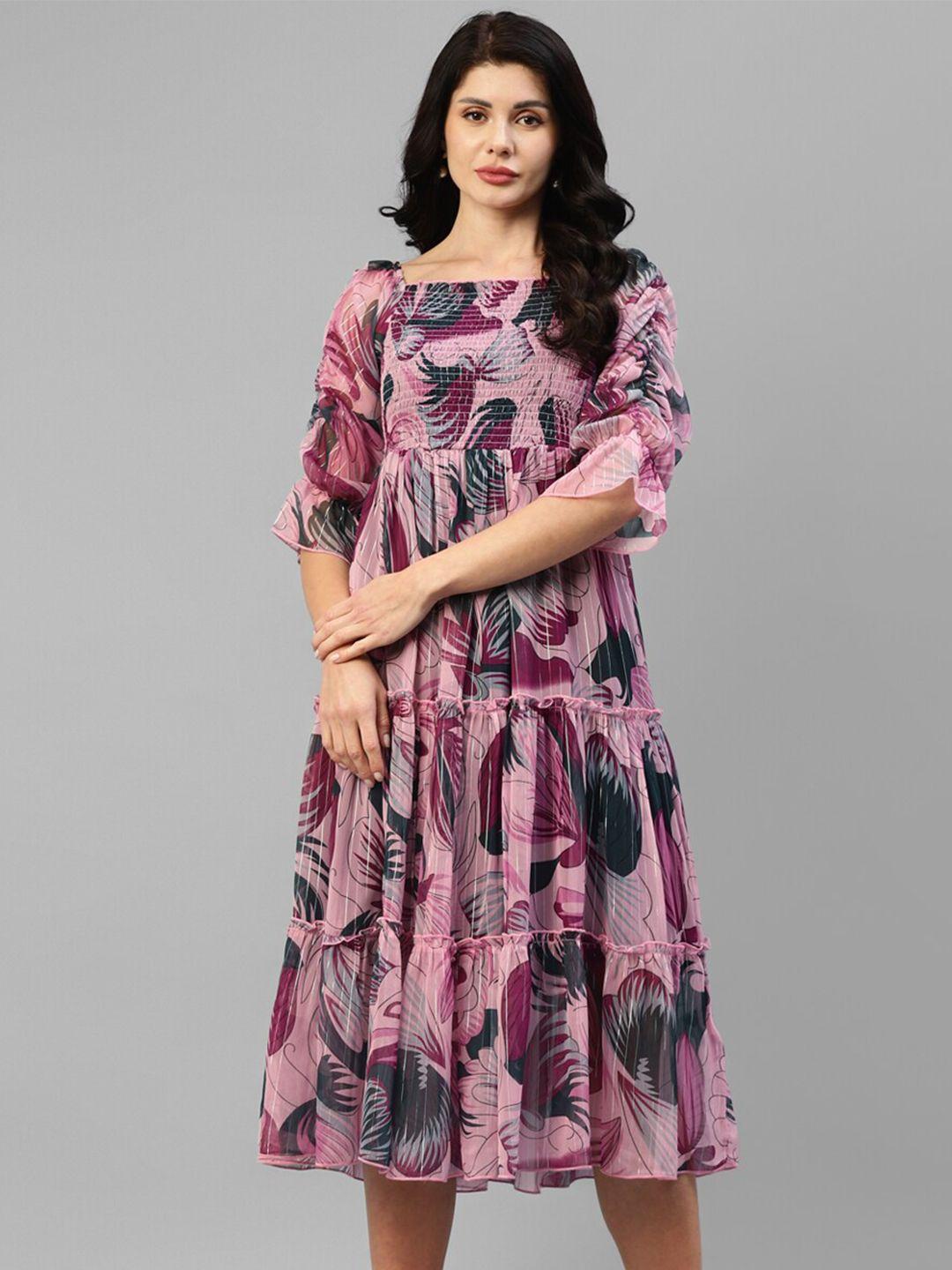 deebaco-floral-print-bell-sleeve-chiffon-fit-&-flare-midi-dress