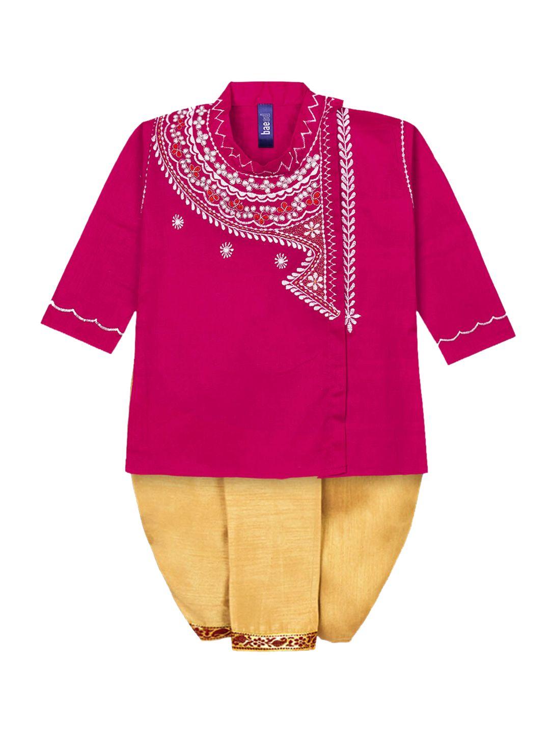 baesd-boys-ethnic-motifs-embroidered-regular-thread-work-pure-cotton-kurta-with-dhoti-pants
