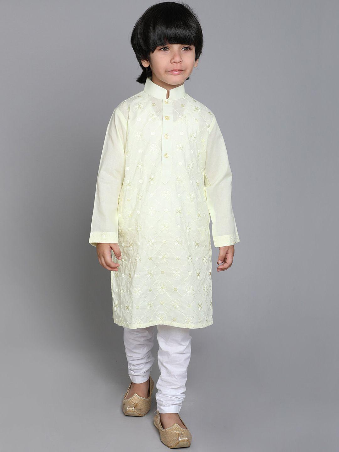 baesd-boys-floral-embroidered-regular-thread-work-pure-cotton-kurta-with-churidar