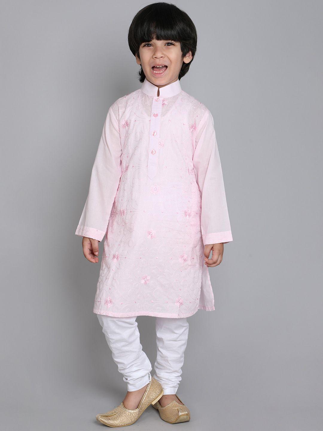 baesd-boys-floral-embroidered-regular-thread-work-pure-cotton-kurta-with-churidar