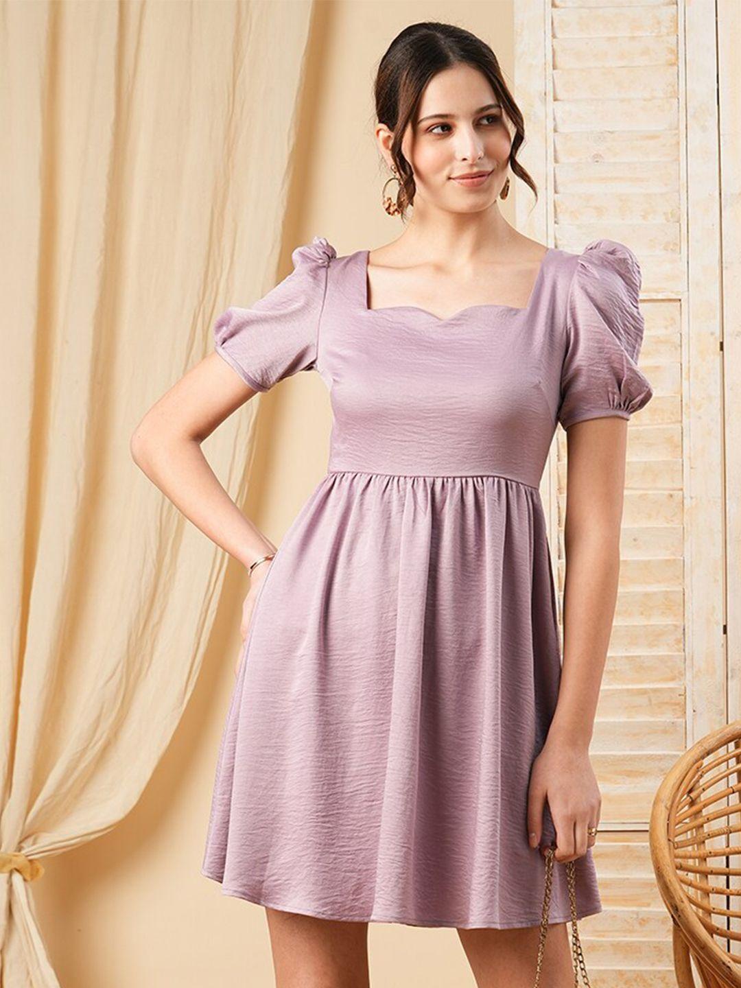 mish-puff-sleeve-square-neck-satin-fit-&-flare-dress