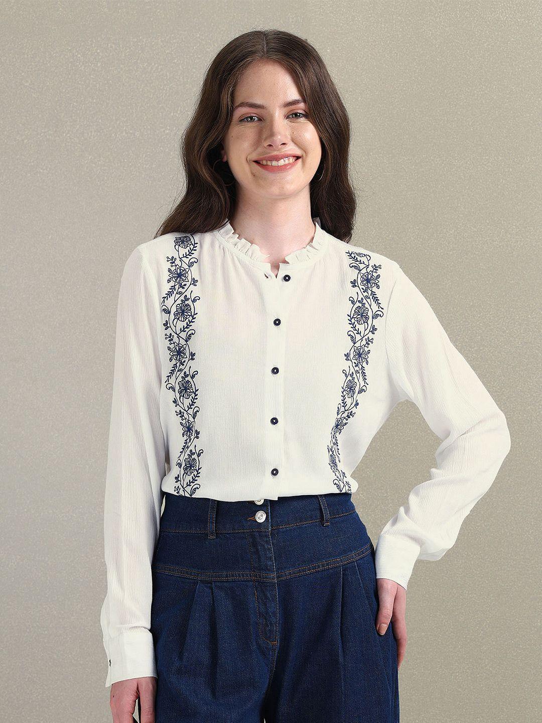 u.s.-polo-assn.-women-floral-embroidered-mandarin-collar-cuffed-sleeves-shirt-style-top