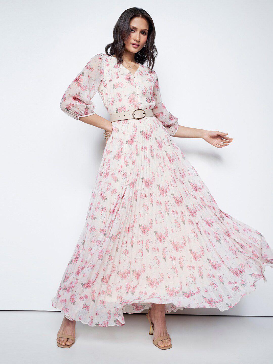 and-floral-print-puff-sleeve-maxi-dress
