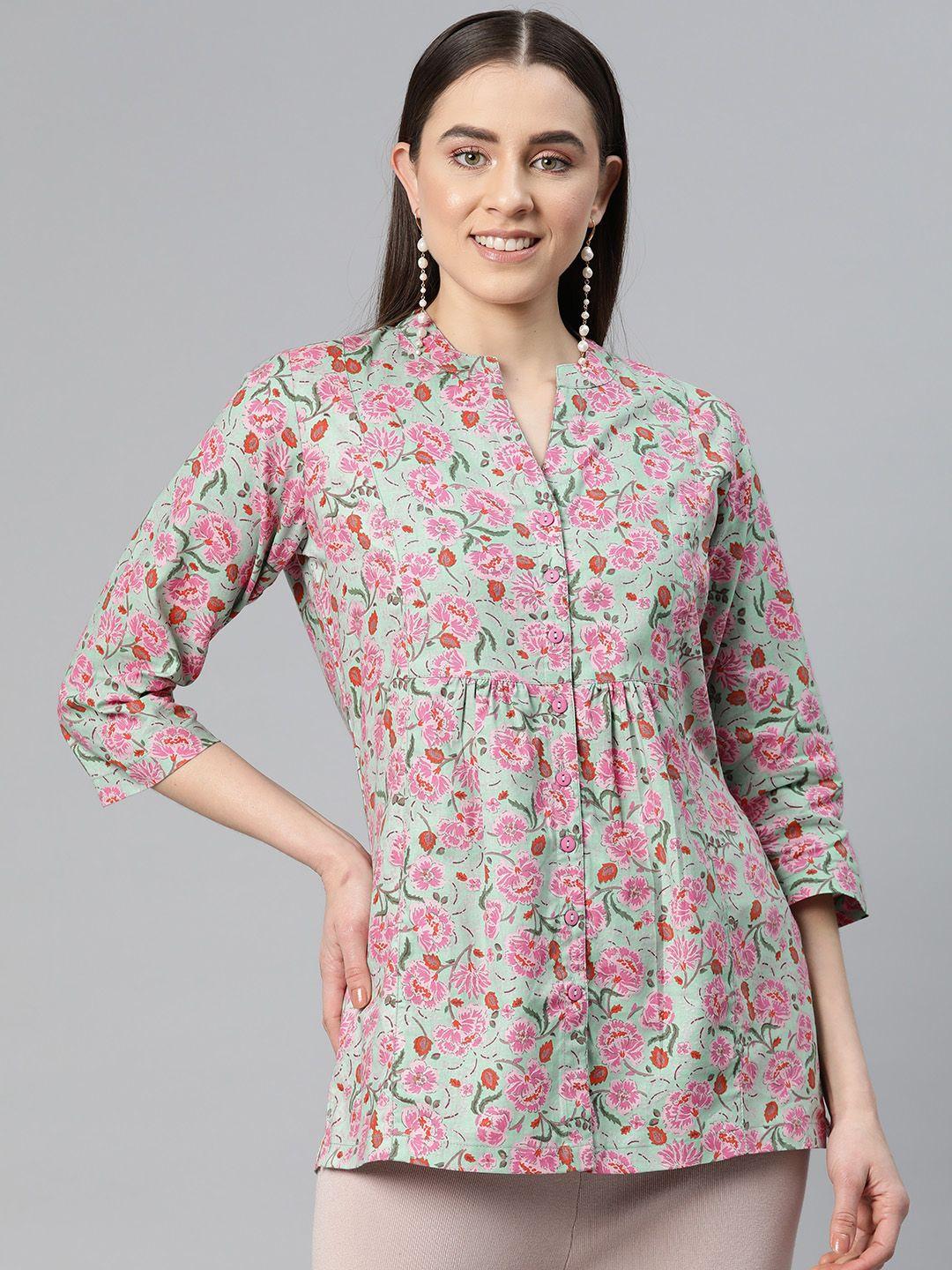 ayaany-floral-printed-pure-cotton-a-line-kurti