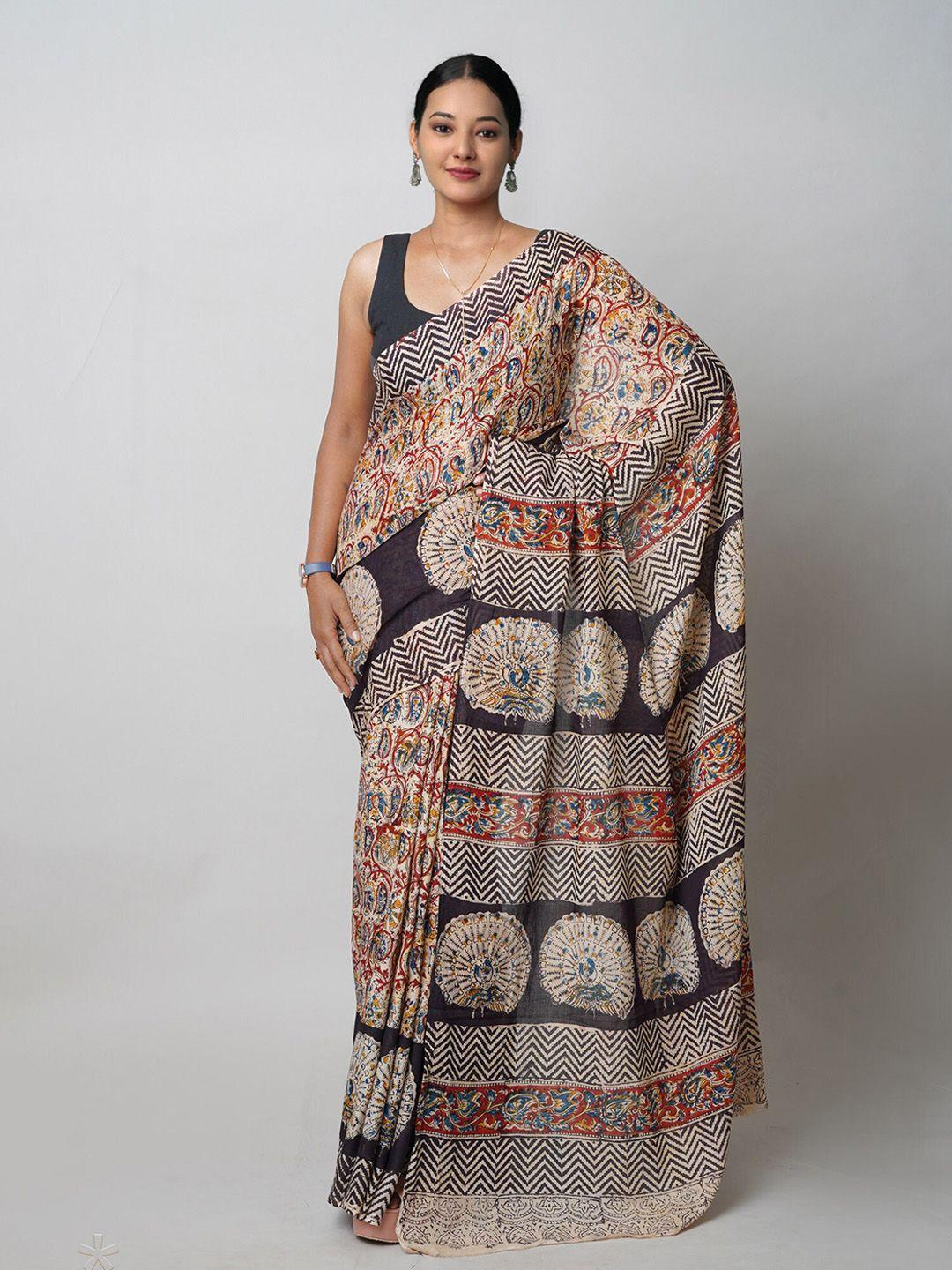 unnati-silks-kalamkari-printed-pure-cotton-handloom-chanderi-saree
